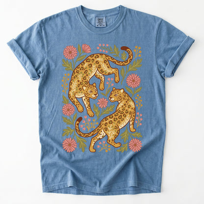 Wild Leopard Folk Art Vintage Washed T-Shirt