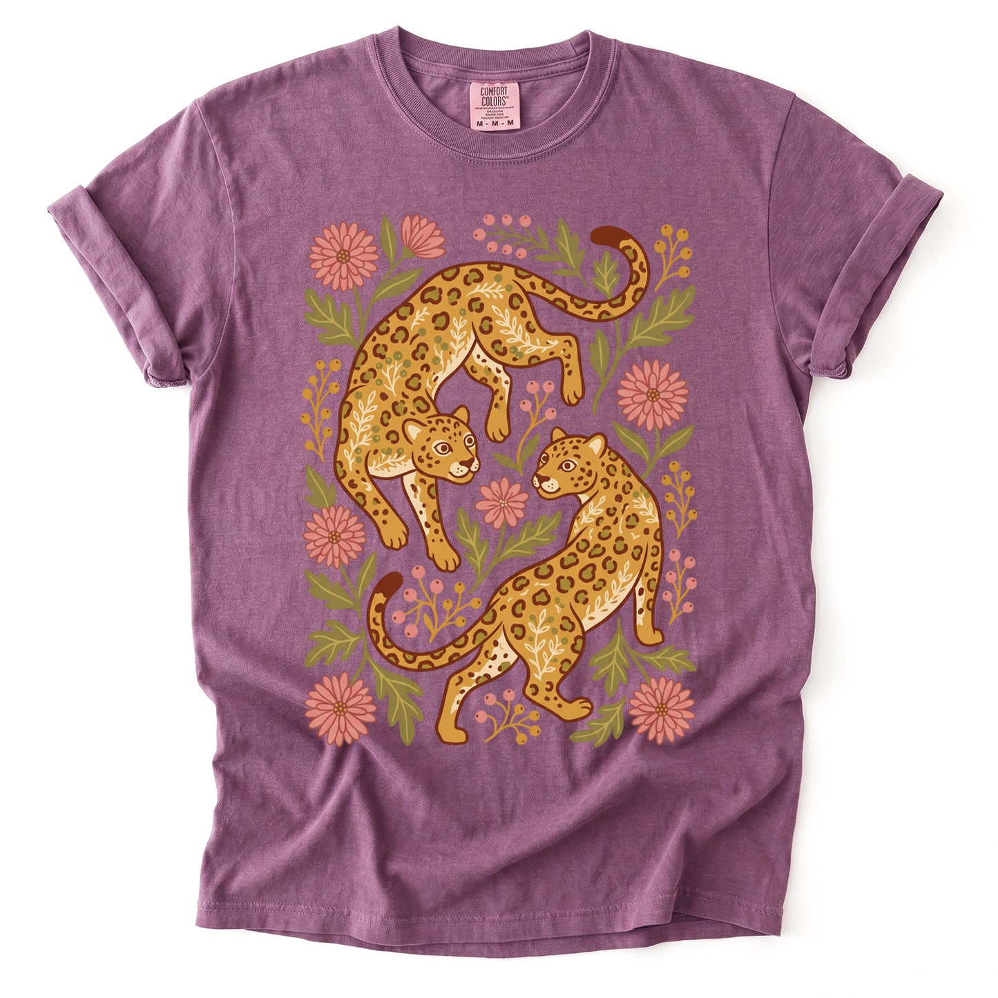 Wild Leopard Folk Art Vintage Washed T-Shirt