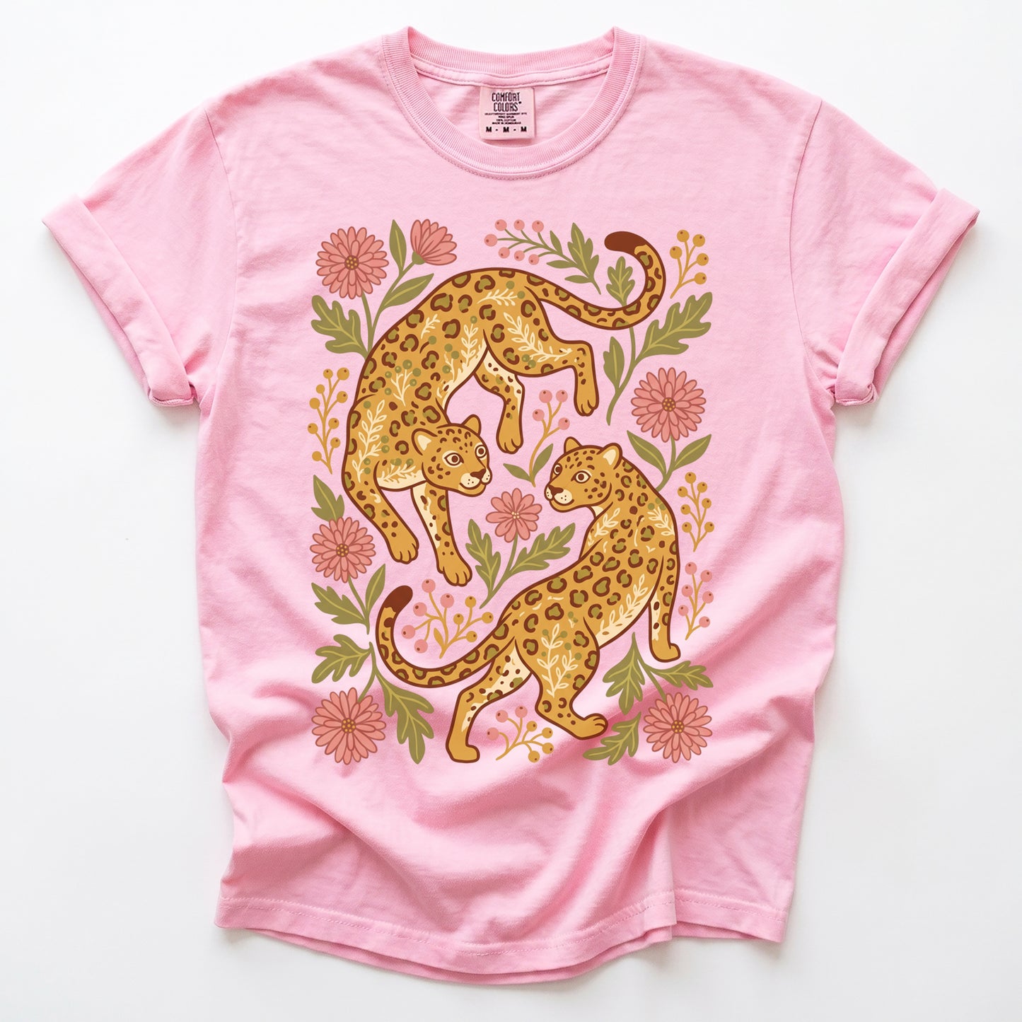 Wild Leopard Folk Art Vintage Washed T-Shirt