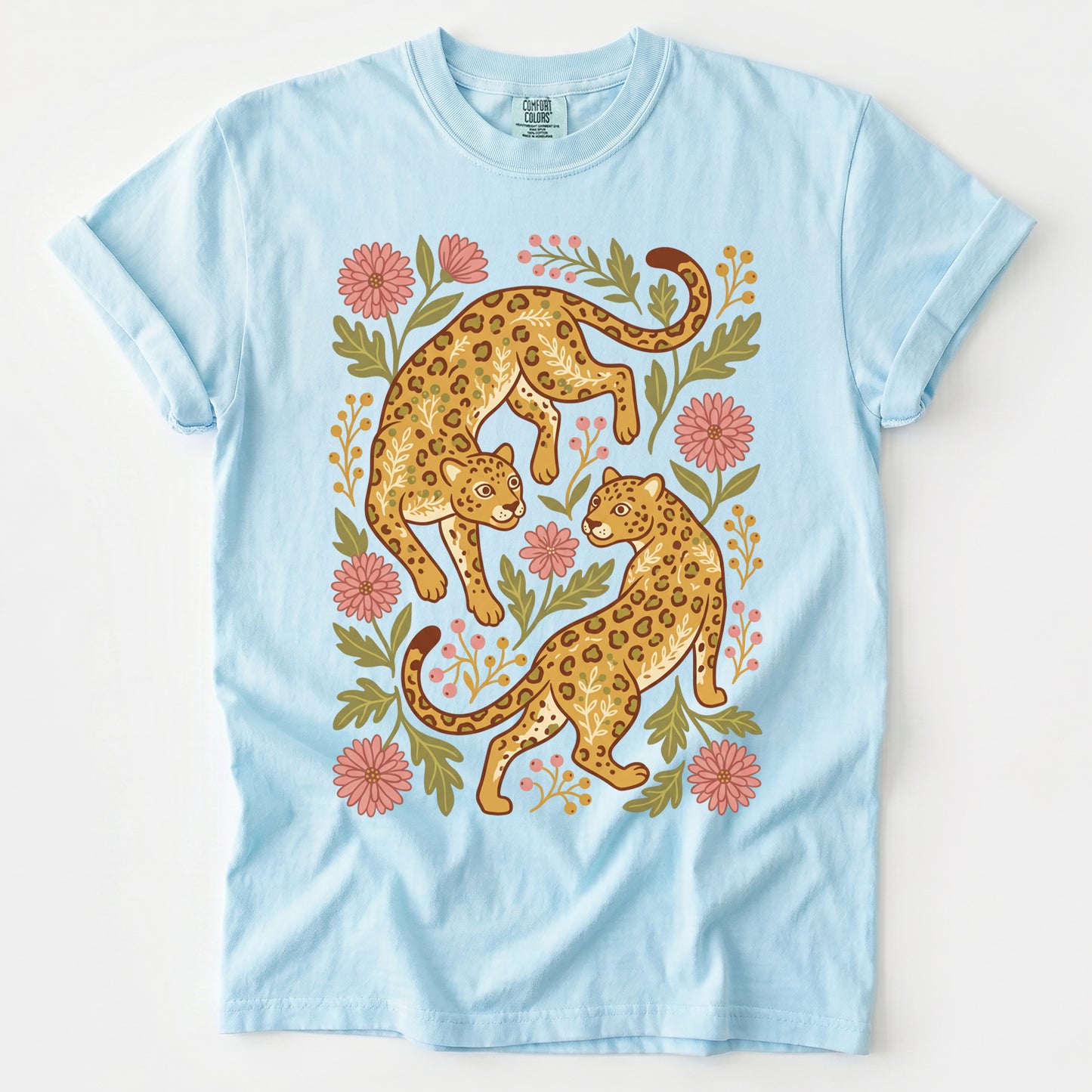 Wild Leopard Folk Art Vintage Washed T-Shirt