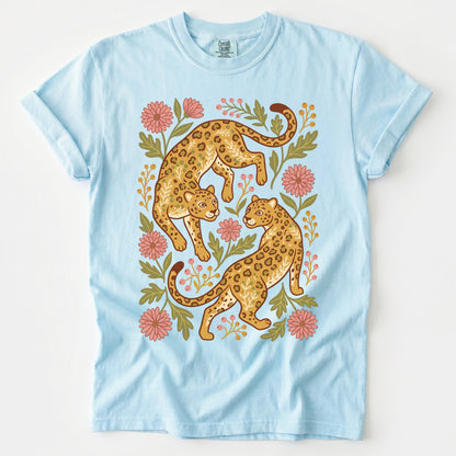 Wild Leopard Folk Art Vintage Washed T-Shirt