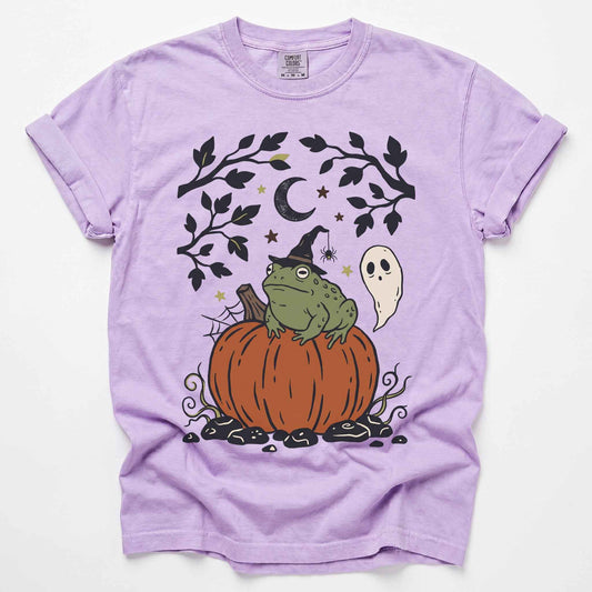 Witchy Toad On Pumpkin Vintage Washed T-Shirt