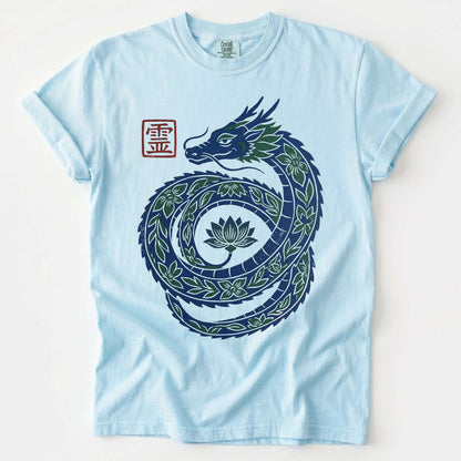 Woodblock Lotus Dragon Vintage Washed T-Shirt