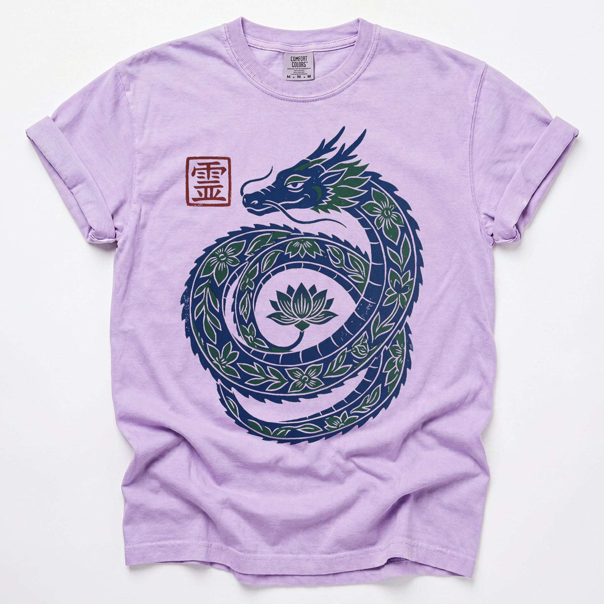 Woodblock Lotus Dragon Vintage Washed T-Shirt