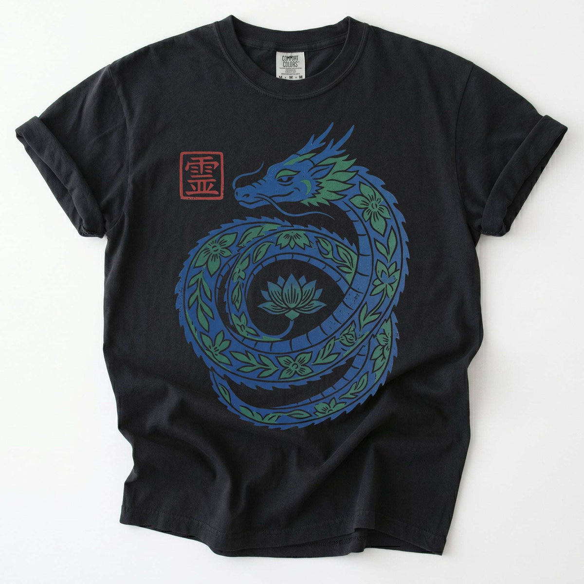 Woodblock Lotus Dragon Vintage Washed T-Shirt
