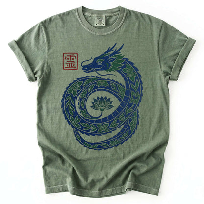 Woodblock Lotus Dragon Vintage Washed T-Shirt