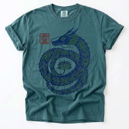 Woodblock Lotus Dragon Vintage Washed T-Shirt