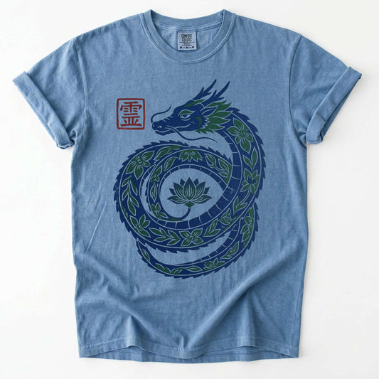 Woodblock Lotus Dragon Vintage Washed T-Shirt