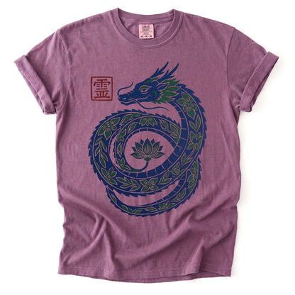 Woodblock Lotus Dragon Vintage Washed T-Shirt