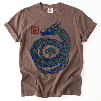 Woodblock Lotus Dragon Vintage Washed T-Shirt
