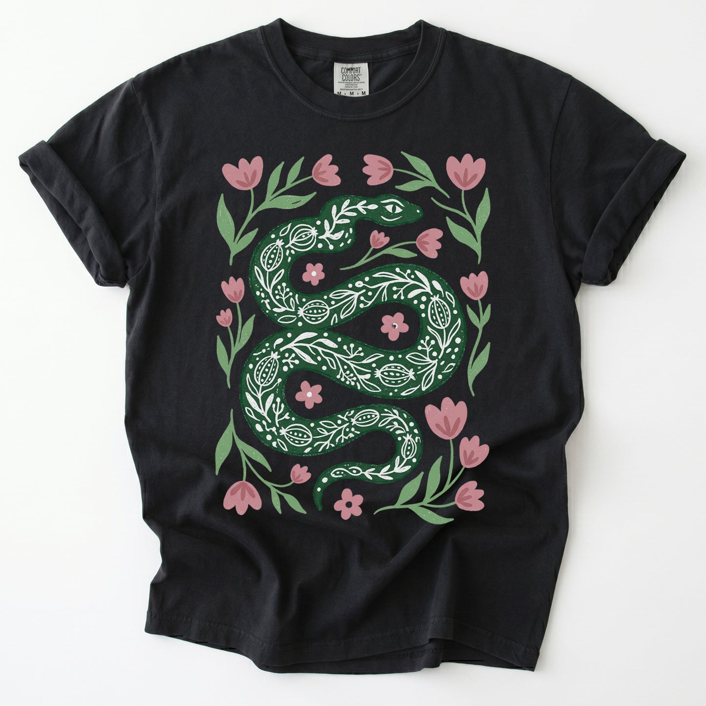Whimsical Green Snake Vintage Washed T-Shirt
