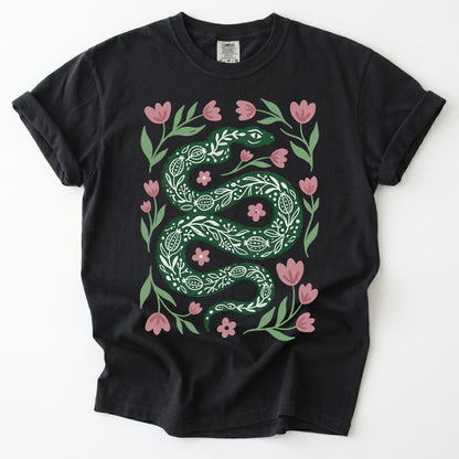 Whimsical Green Snake Vintage Washed T-Shirt