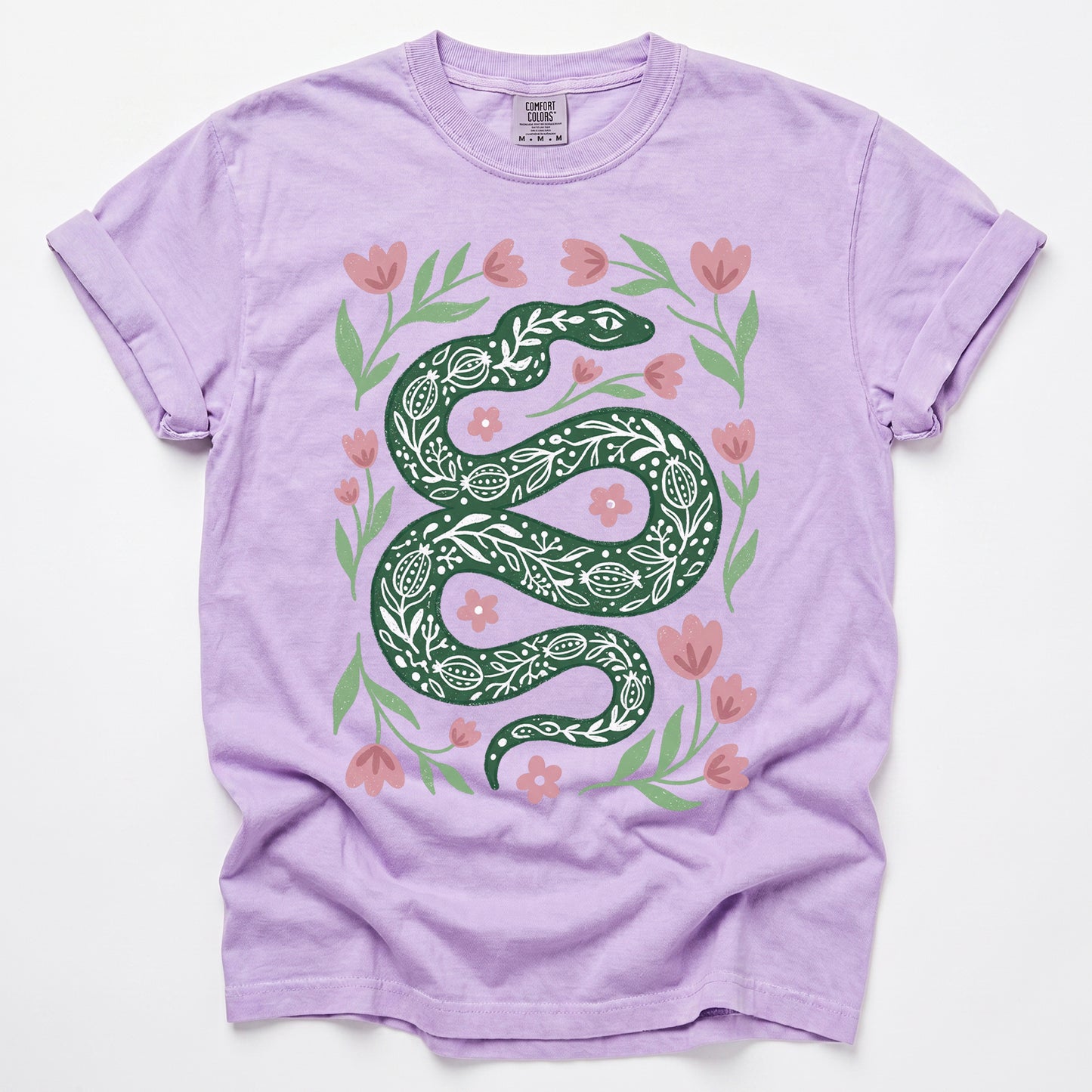Whimsical Green Snake Vintage Washed T-Shirt
