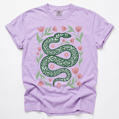 Whimsical Green Snake Vintage Washed T-Shirt