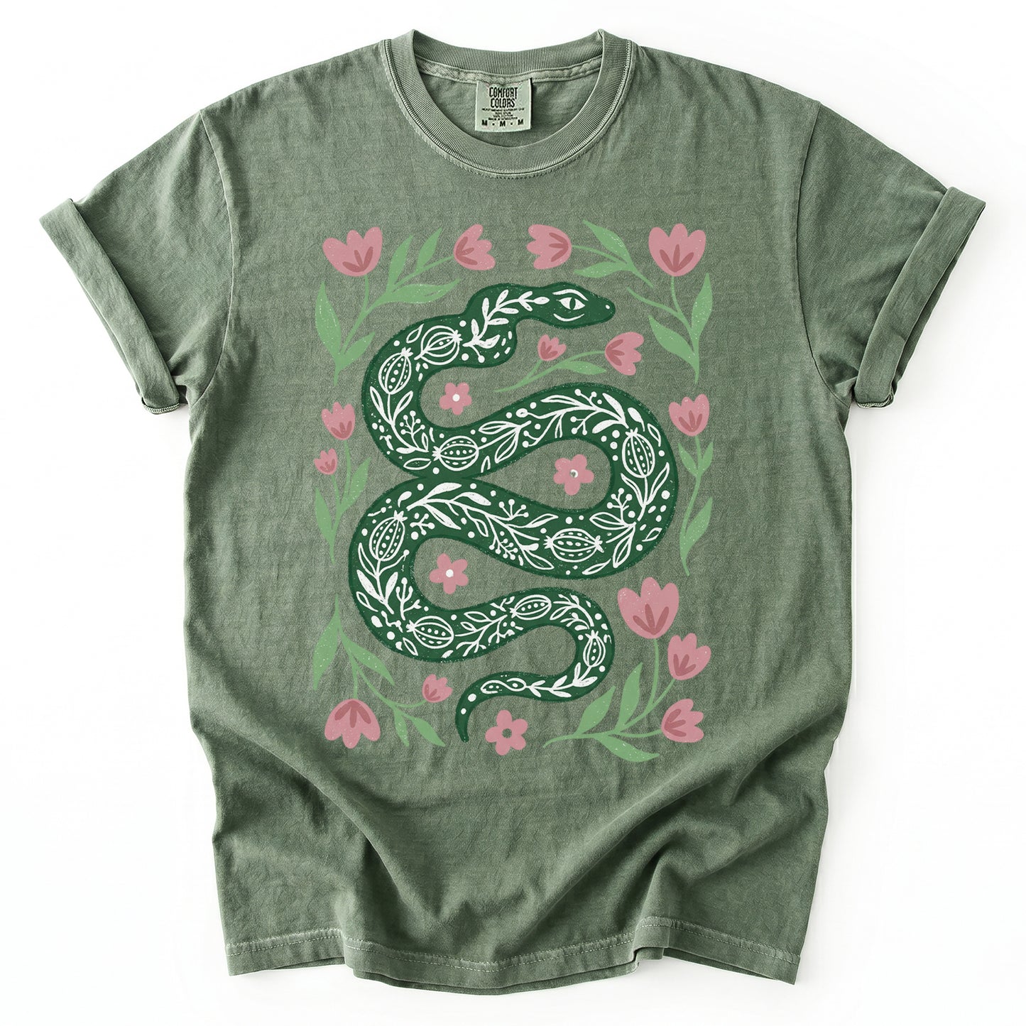 Whimsical Green Snake Vintage Washed T-Shirt