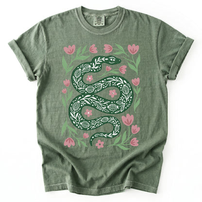 Whimsical Green Snake Vintage Washed T-Shirt