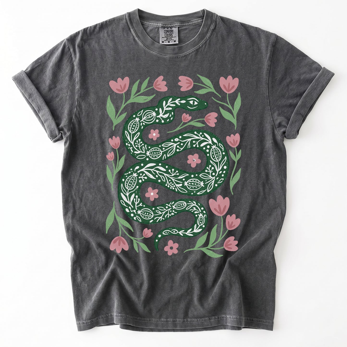 Whimsical Green Snake Vintage Washed T-Shirt