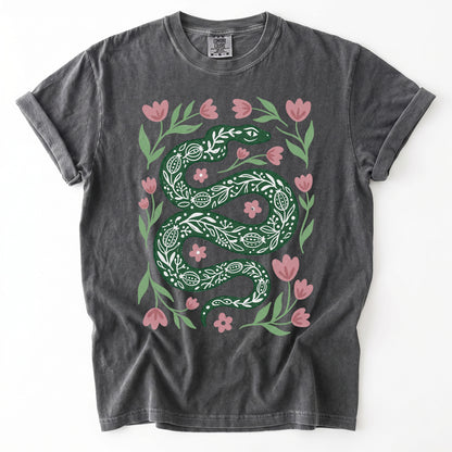 Whimsical Green Snake Vintage Washed T-Shirt