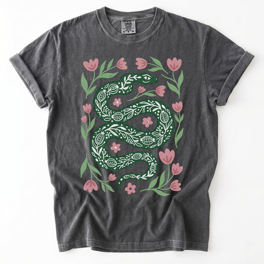 Whimsical Green Snake Vintage Washed T-Shirt
