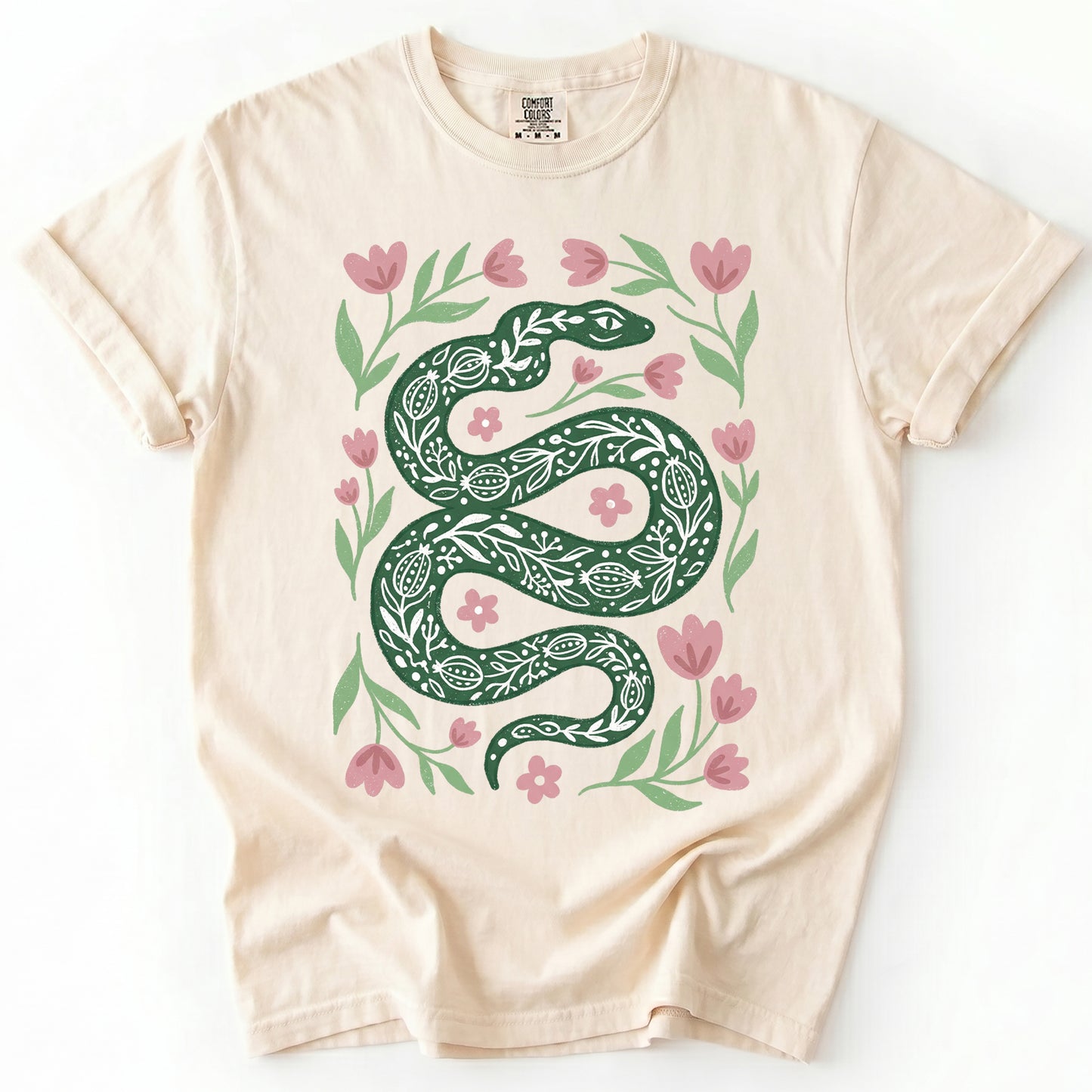 Whimsical Green Snake Vintage Washed T-Shirt