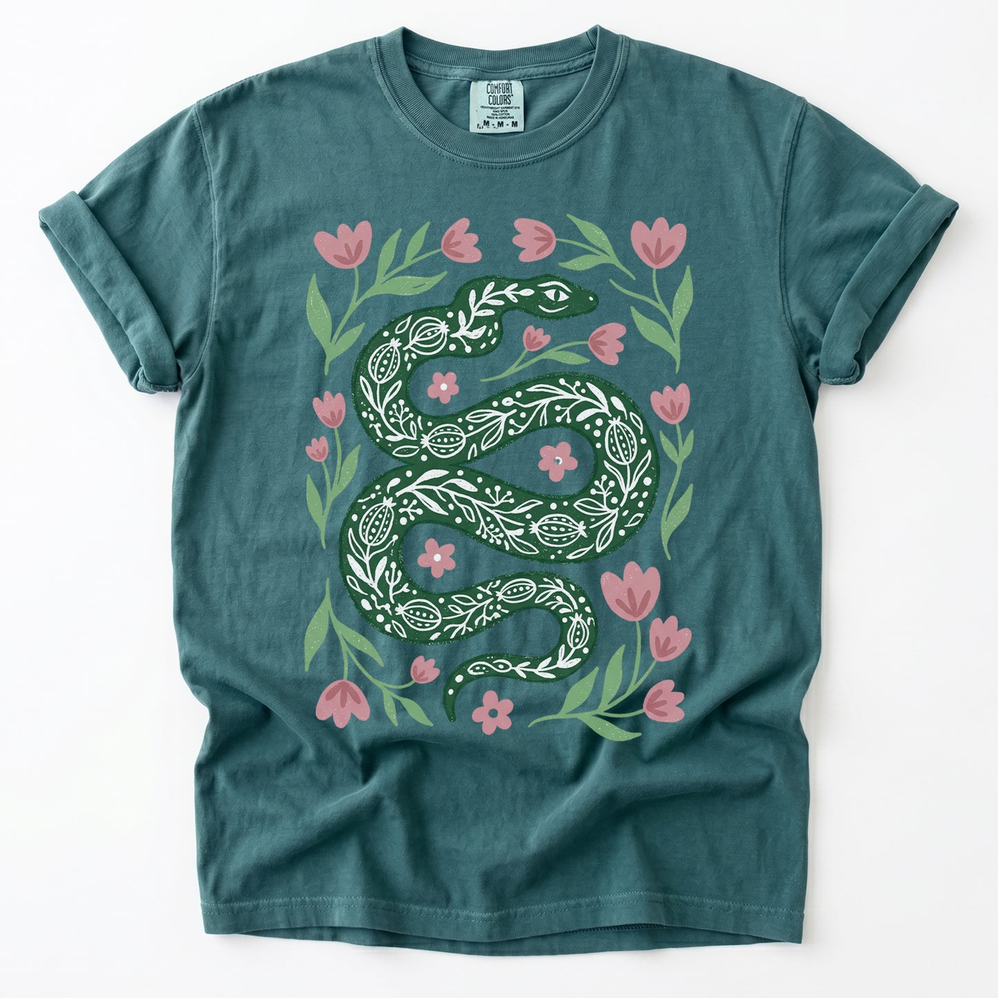 Whimsical Green Snake Vintage Washed T-Shirt