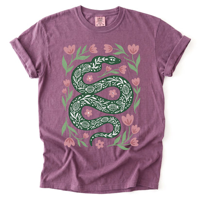 Whimsical Green Snake Vintage Washed T-Shirt