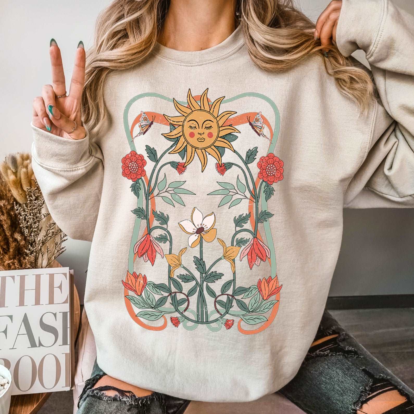 Mystical Celestial Graphic Crewneck Sweatshirt